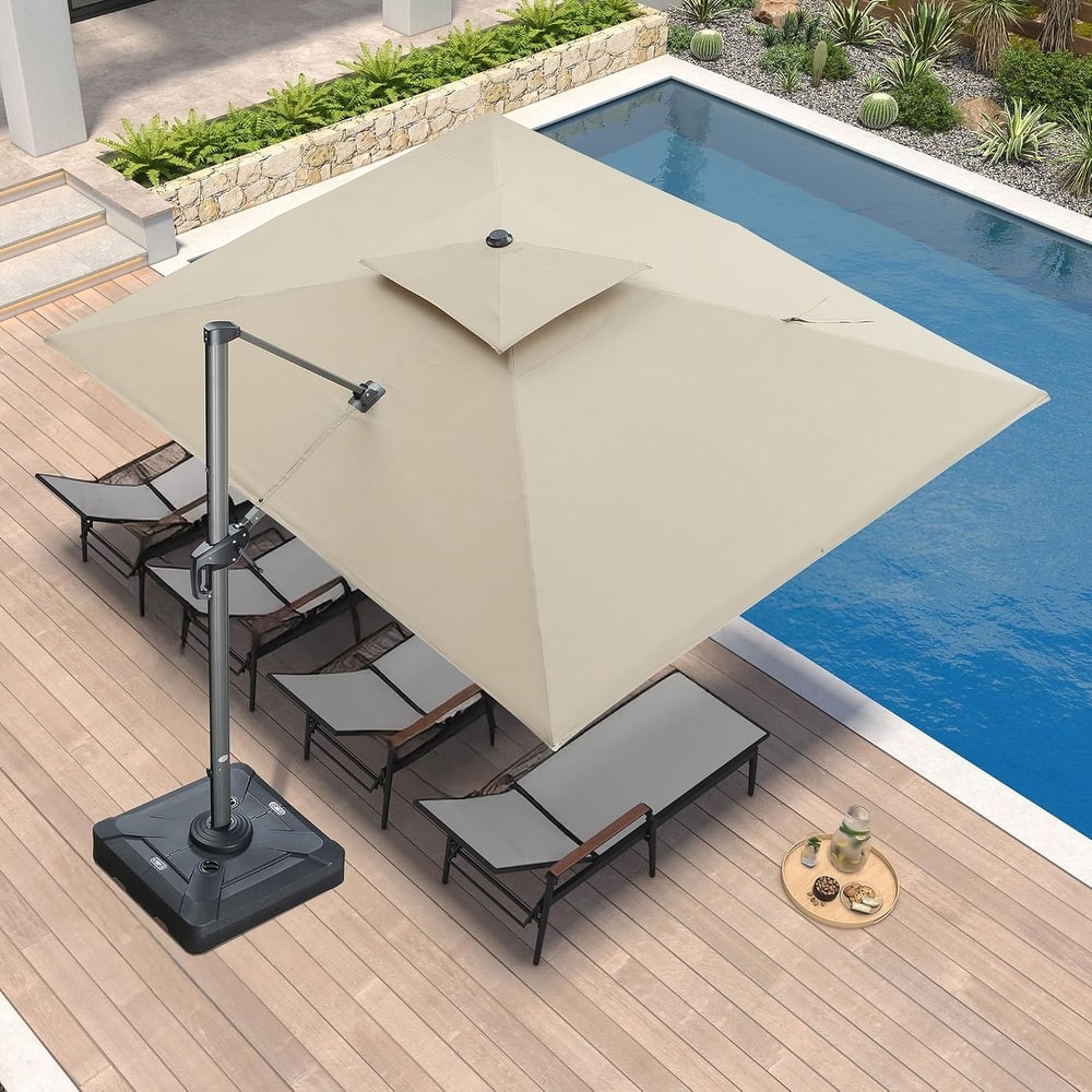 PURPLE LEAF 09x12/10x13 ft Rectangular Heavy Duty Large Offset Hanging 360°Rotation Patio Cantilever Umbrella with Base