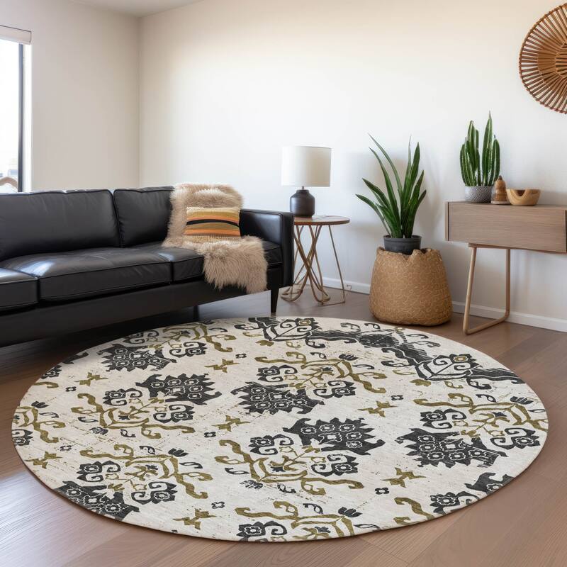 Machine Washable Indoor/ Outdoor Chantille Damask Medallion Rug