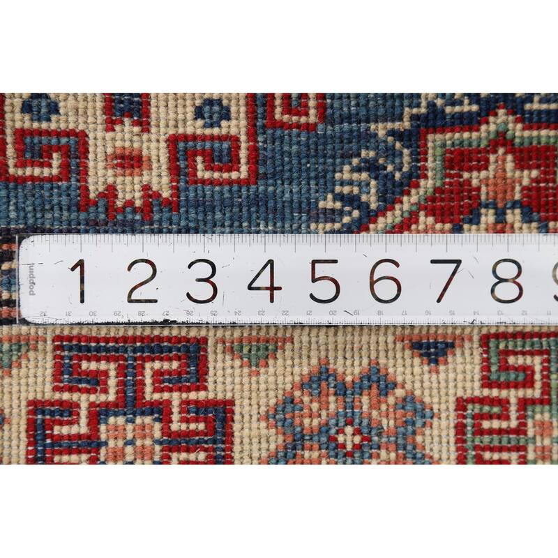 Blue Kazak Foyer Rug Handmade Geometric Wool Handmade Wool Carpet - 2'9" x 4'2"