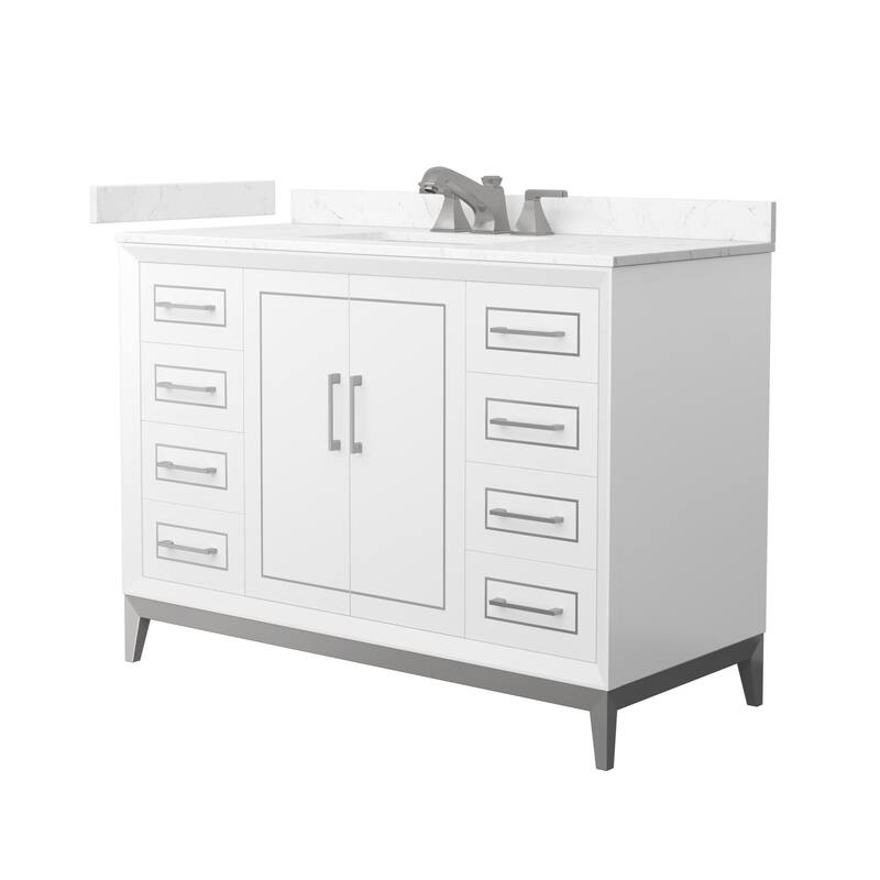 Wyndham Collection WCH5151-48S-VCA-US3MXX Marlena 48" Free Standing - White / Carrara Cultured Marble Top / Brushed