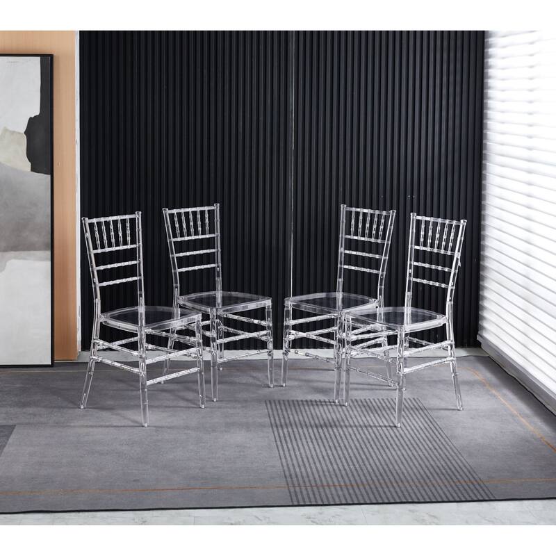 Modern 2 Piece Plastic Transparent Kitchen Dining Chair with Backrest for Dining Room Kitchen Living Room Bedroom - Clear
