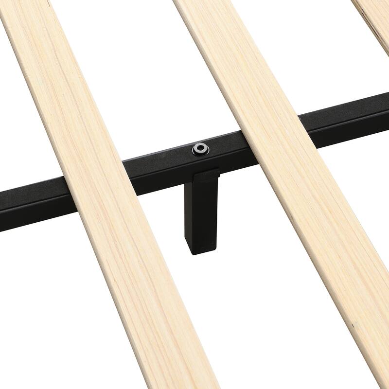 Roomfitters King Size Boucle Upholstered Platform Bed with Curved Tufted Headboard and Soft Corners, Beige