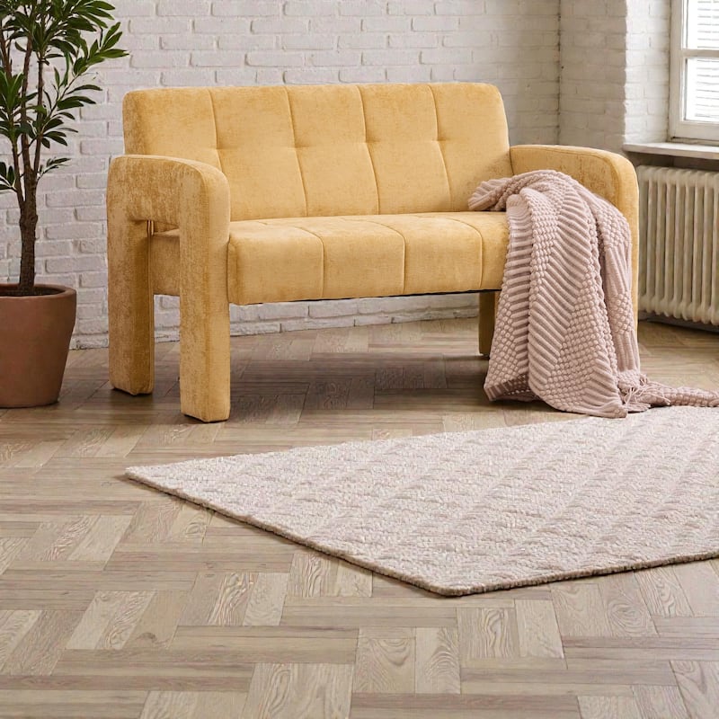 Modern Double Armchair Upholstered 2-Seater Sofa with Dual Armrests, Chenille Fabric Compact Couch for Living Room