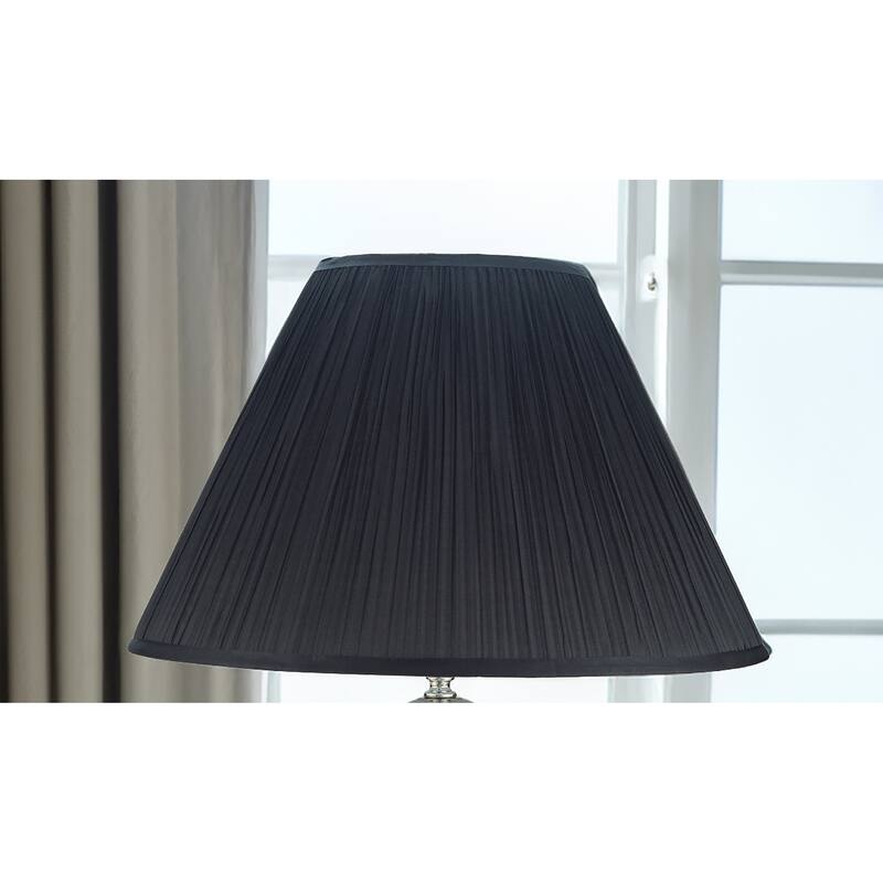 1pc Elegant Crafted Table Lamp Glossy Gray Base Contrasting Metallic Details Pleated Shade Modern Look Porcelain Rotary Switch