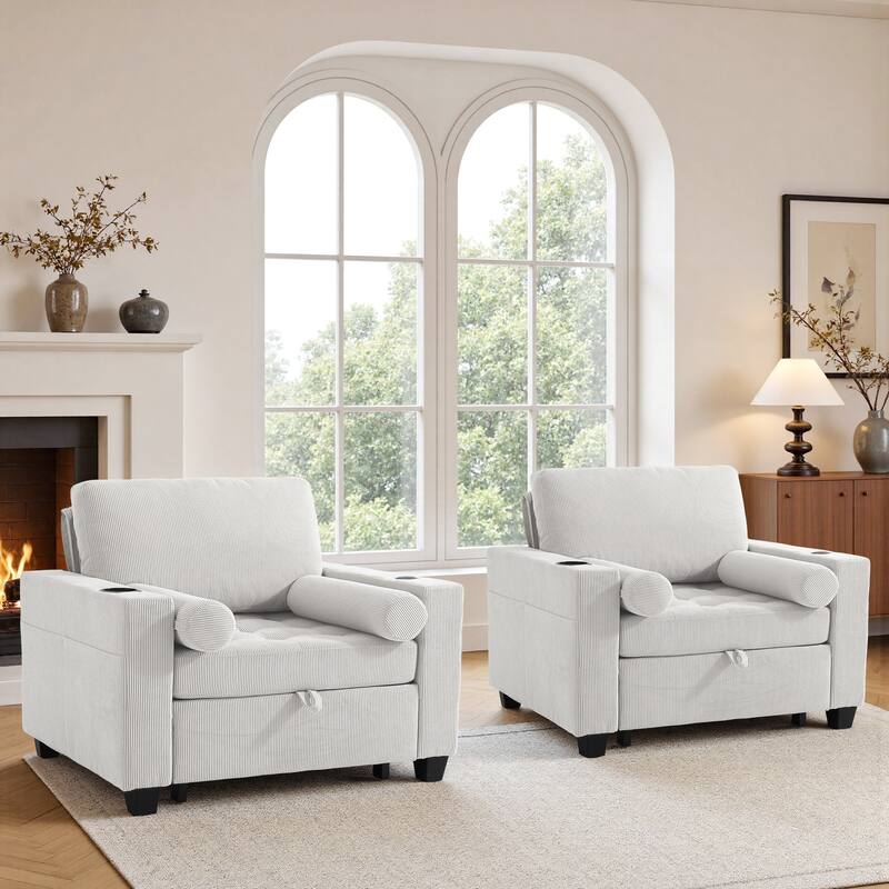 2 Set Convertible Adjustable Lounge 3-in-1 Pull-Out Sleeper Chair Bed