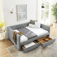 Versatile Full Size Daybed with Storage Drawers and Button Armrest ...