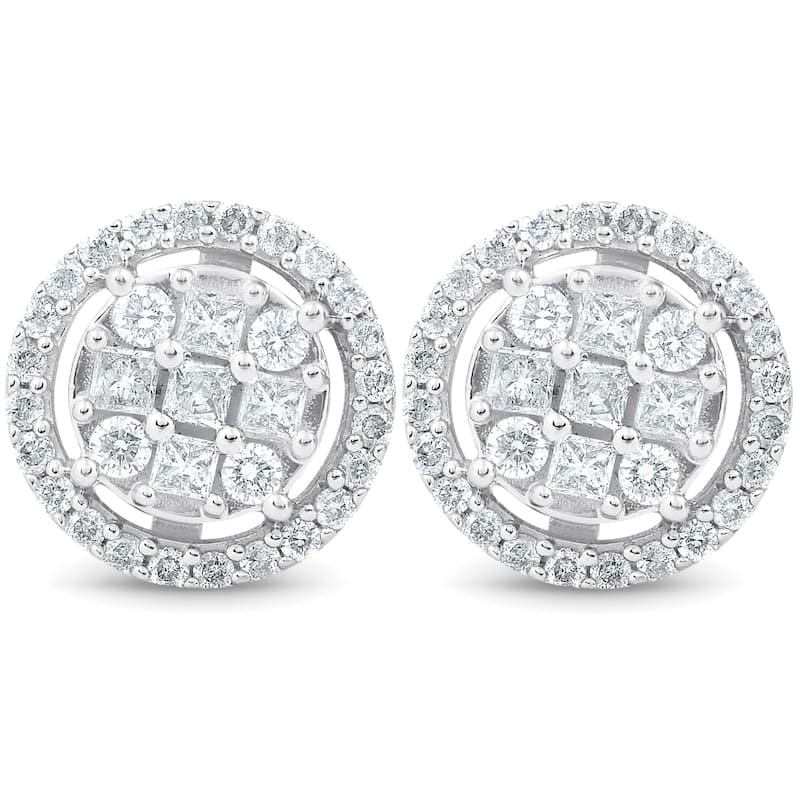 Bliss Diamond 5/8 cttw Princess Cut Diamond Halo Screw Back Studs White Gold 9.5MM
