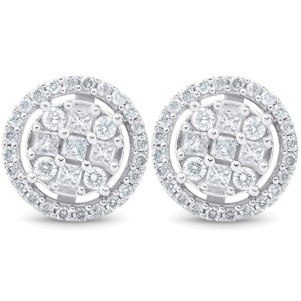 Bliss Diamond 5/8 cttw Princess Cut Diamond Halo Screw Back Studs White Gold 9.5MM