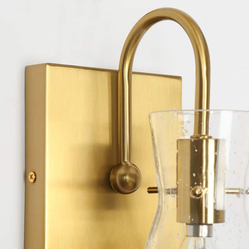 Liniya Modern Brass Gold 1-light Wall Sconces Horn Seeded Glass Dimmable for Bathroom - Brass Gold - L 5.5" x W 6.7" x H 10"