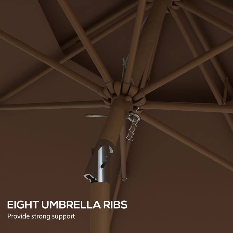 9-Foot Patio Umbrella with Tilt and Crank, Double Top Ruffled Outdoor Market Umbrella, 8 Ribs, Brown