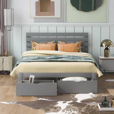 Queen Platform Storage Bed with 2 Removable Modular Drawers for Each Side Wood Panel Bed for Small Aprtment Dorm Bedroom