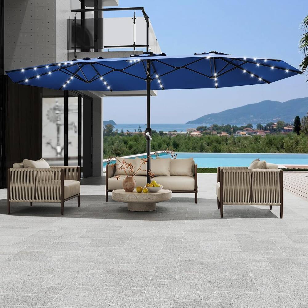 Coromose 15FT Large Patio Umbrella, with Solar Lights, for Deck Poolside Backyard