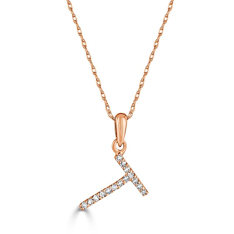 Joelle Collection 1/10 ctw Diamond Initial Pendant Necklace 14K Gold adjustable 16 to 18 inch Chain - Personalized Gift - T - Rose