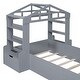 preview thumbnail 13 of 11, Gray Twin Size Solid Wood House Bed with Bench and Shelves