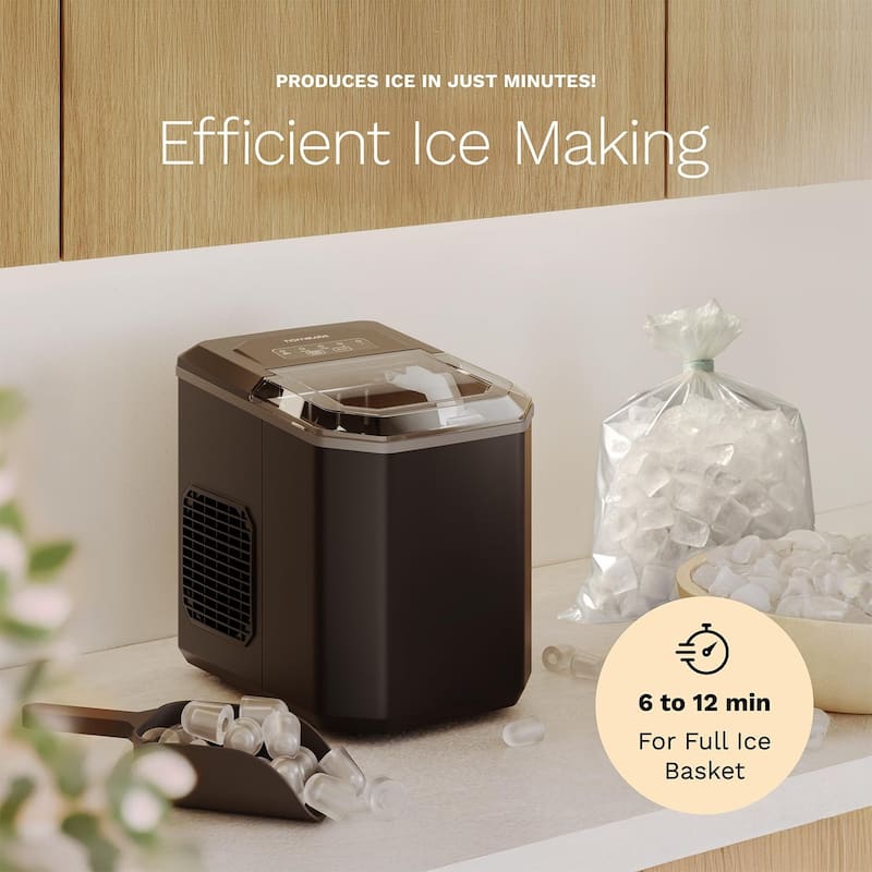 hOmeLabs Countertop Ice Maker - 2 Ice Sizes, 26 lbs/Day, Self-Cleaning - with Ice Scoop & 5 Ice Bags - Black, Sleek, Portable