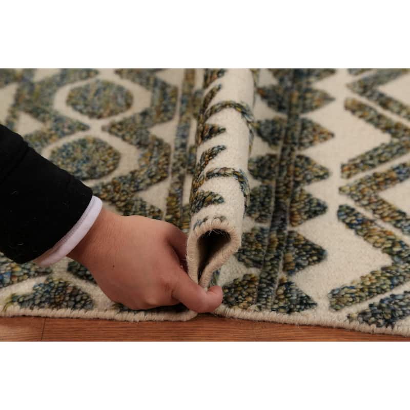 Geometric Moroccan Foyer Rug Handmade Beige Wool Carpet - 2'0"x 3'0"