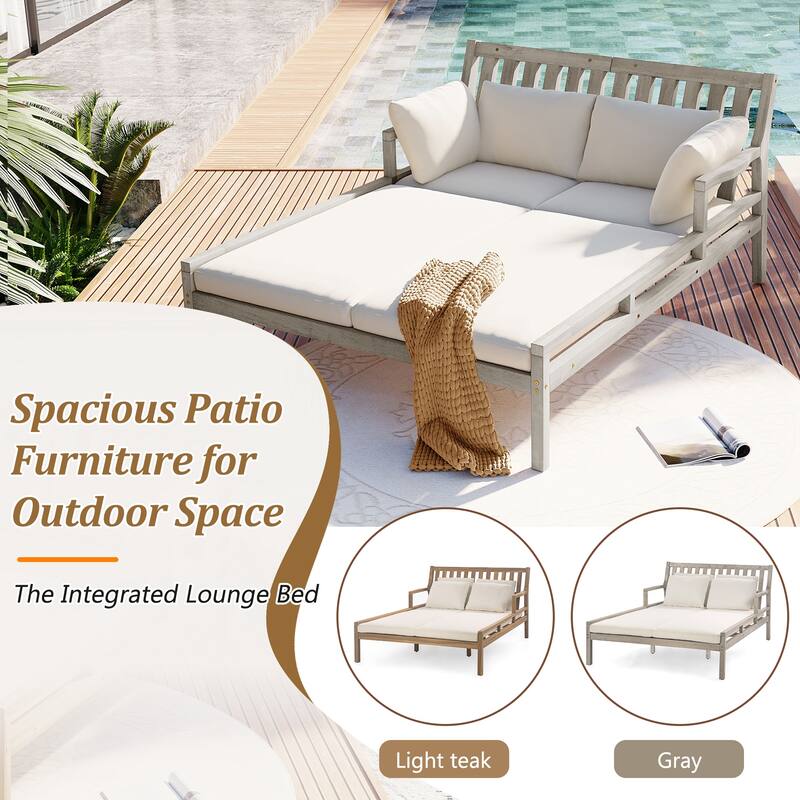 Outdoor Daybed with Curved Armrests and 4 Pillows - Patio Lounge Bed with Removable Cushions for Poolside, Backyard, and Garden