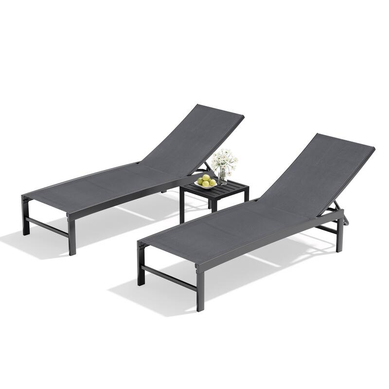 Outdoor Chaise Lounge Reclining Adjustable Chairs with Side Table Set