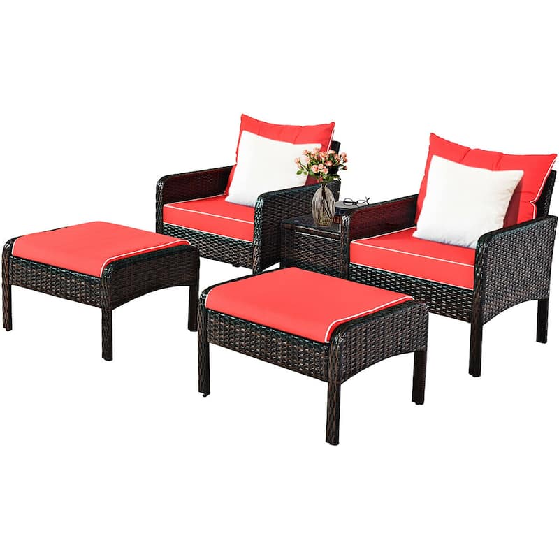 Costway 5 PCS Patio Rattan Furniture Set Sofa Ottoman Table Cushioned - See Details
