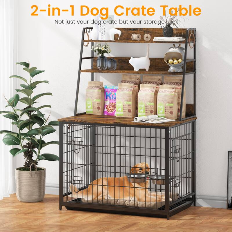Dog Crate Furniture with Storage Shelves Removable Tray
