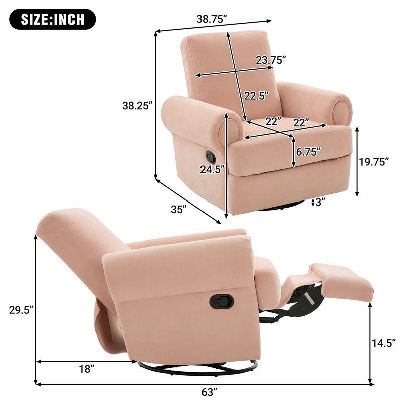 Manual Recliner Sofa Swivel Recliner Rocker Chair with Adjustable Backrest for Living Room, Bedroom, or Nursery