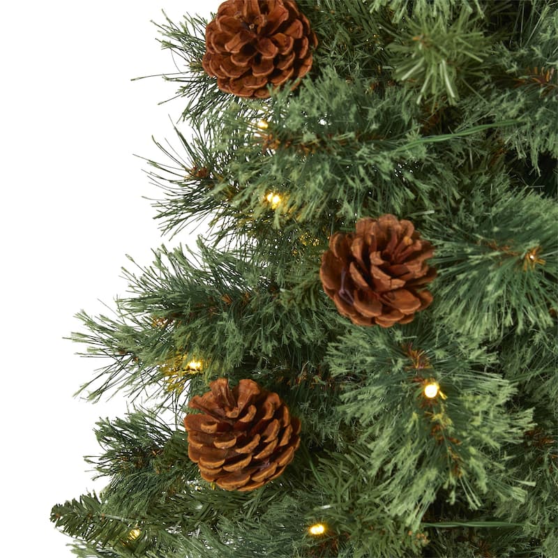 3’ Pre-Lit Mountain Pine Artificial Christmas Tree, Clear LED Lights - 3 Foot