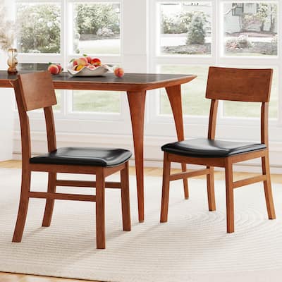 Costway Dining Chairs Set of 2/4 with Rubber Wood Legs & Upholstered - Black + Oak