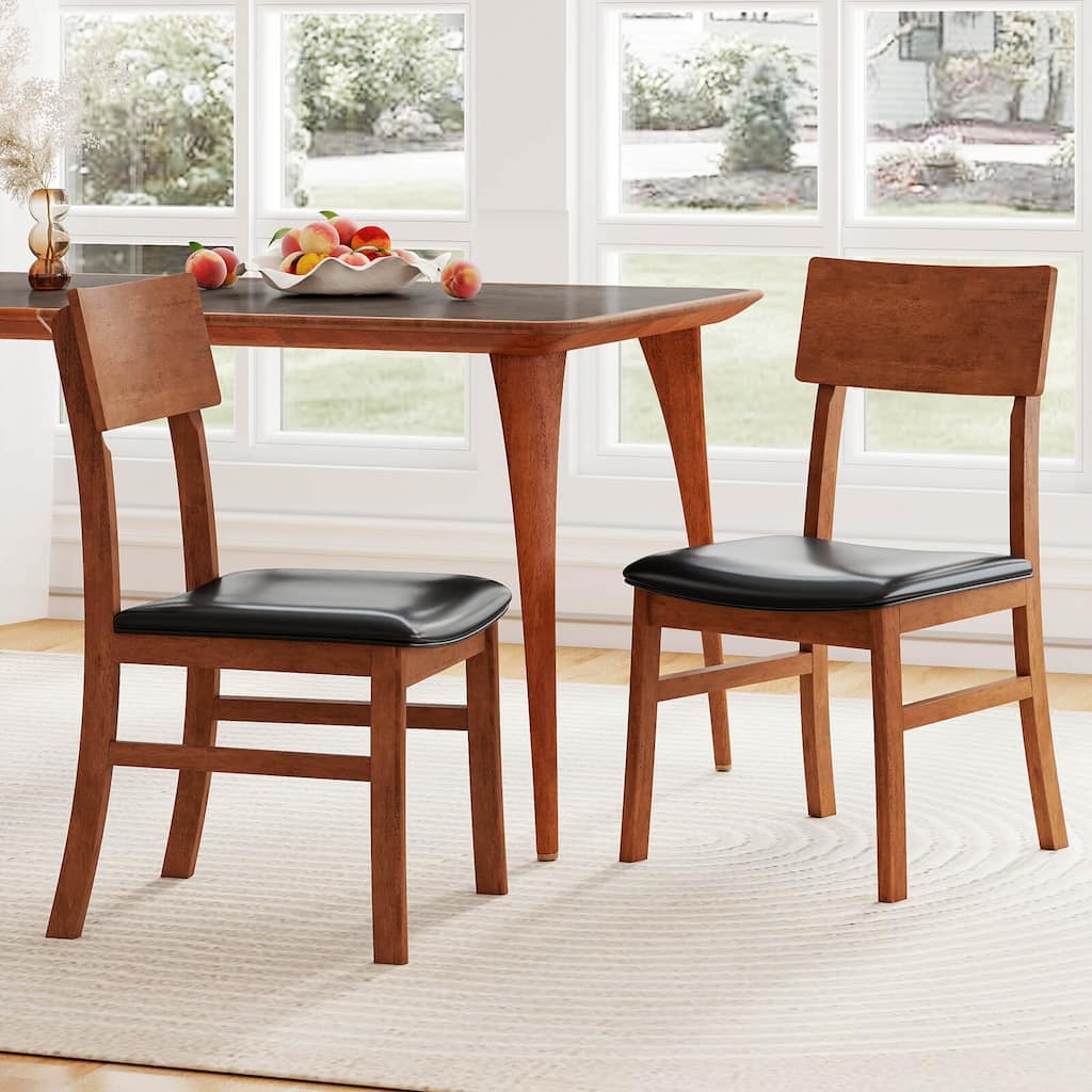 Costway Dining Chairs Set of 2/4 with Rubber Wood Legs & Upholstered - Black + Oak