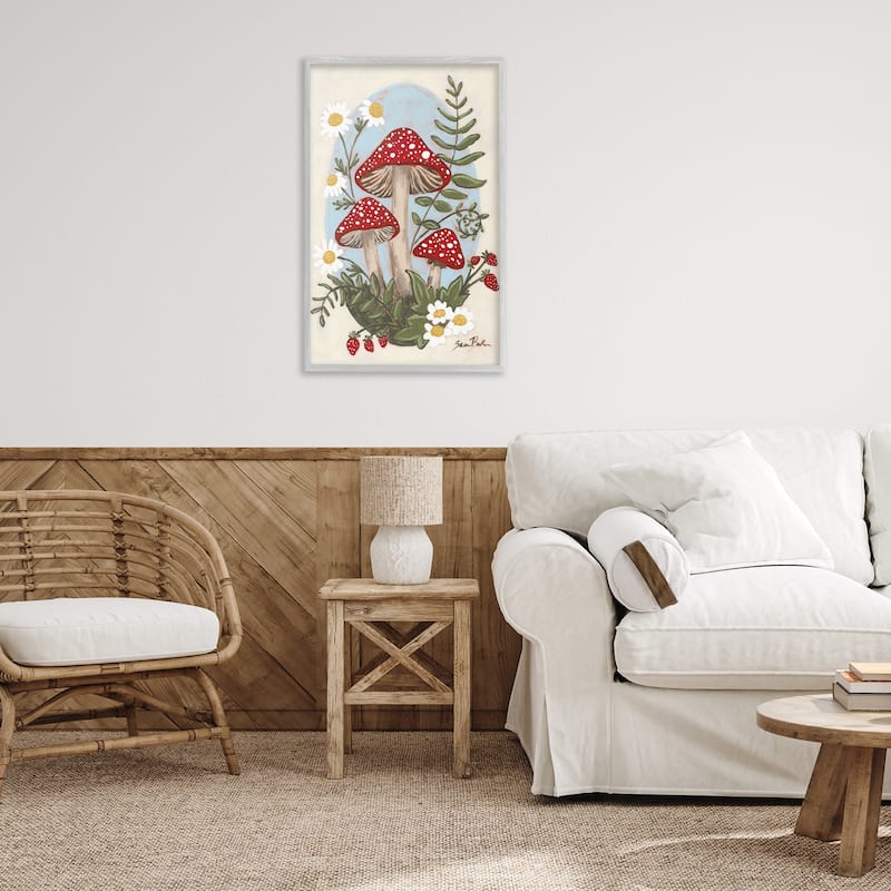 Stupell Cottage Mushrooms & Blooms Framed Giclee Art Design By Sara Baker