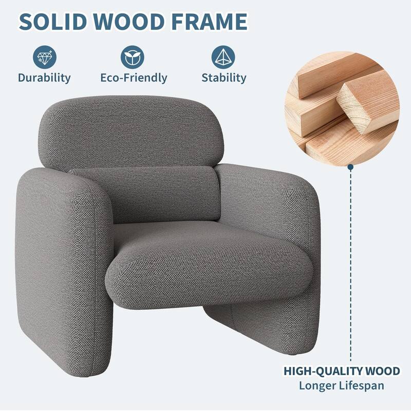 Modern Accent Chair, Wood Frame Sofa Chair, Comfortable Reading Armchair for Living Room