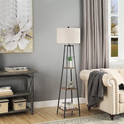 ROSEN GARDEN Floor Lamp, Standing Reading Light with Shelves and Shade