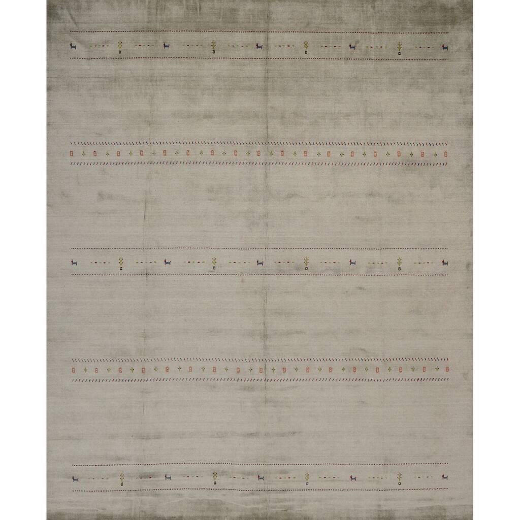 Hand Knotted Oriental 100% Wool Carpet Tribal Animal Pictorial Green Gabbeh Area Rug - 11' 11'' X 11' 10''