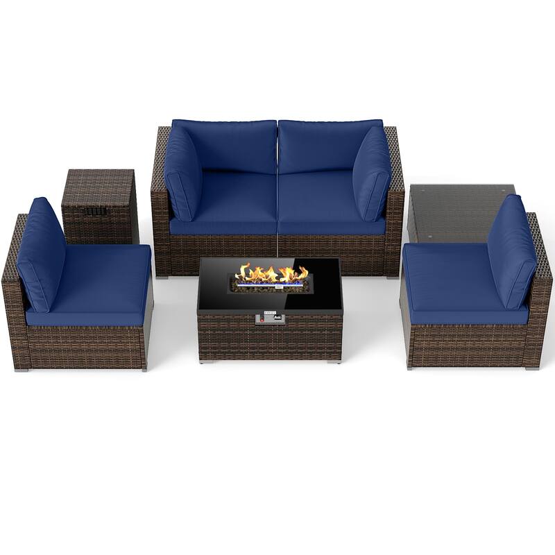 Gymax 7 PCS Patio Furniture Set 40000 BTU Gas Fire Pit Table Propane