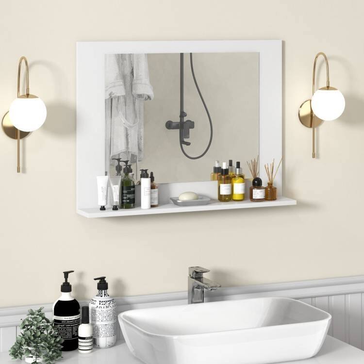 Wood Wall Mounted Bathroom Mirror with Storage Shelf - 23.5" x 4" x 17.5"
