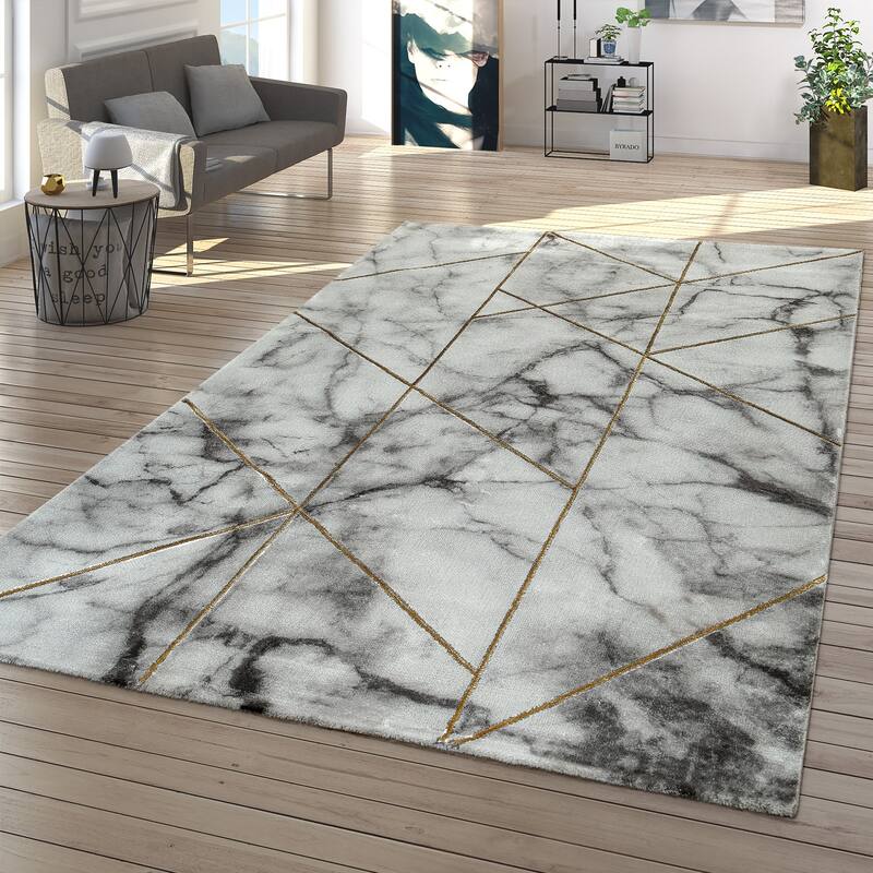 Area Rug Modern Marble Pattern in cream gold grey for living room