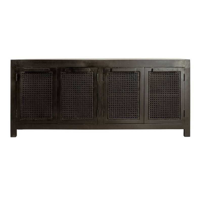 Mango Wood and Cane 4-Door Sideboard Cabinet