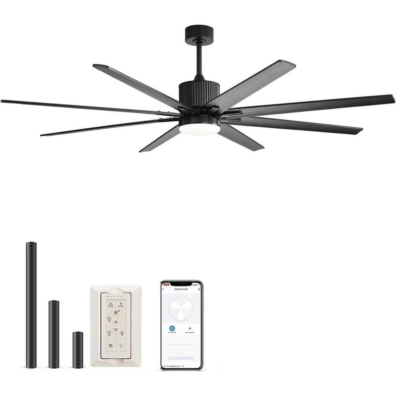Modern Ceiling Fan With Light Smart Life APP Remote Control Timer For Alexa Google Bedroom Farmhouse - 76 inch - Black
