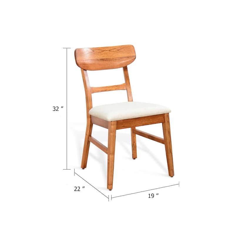 Amy Dining Chair Set of 2, Curved Back, Beige Seat, Light Brown Solid Wood