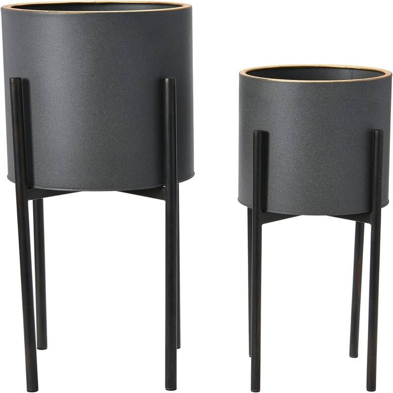  Metal Planters with Stands - 13.5"D x 13.5"W x 21"H - Charcoal Grey/Gun Metal