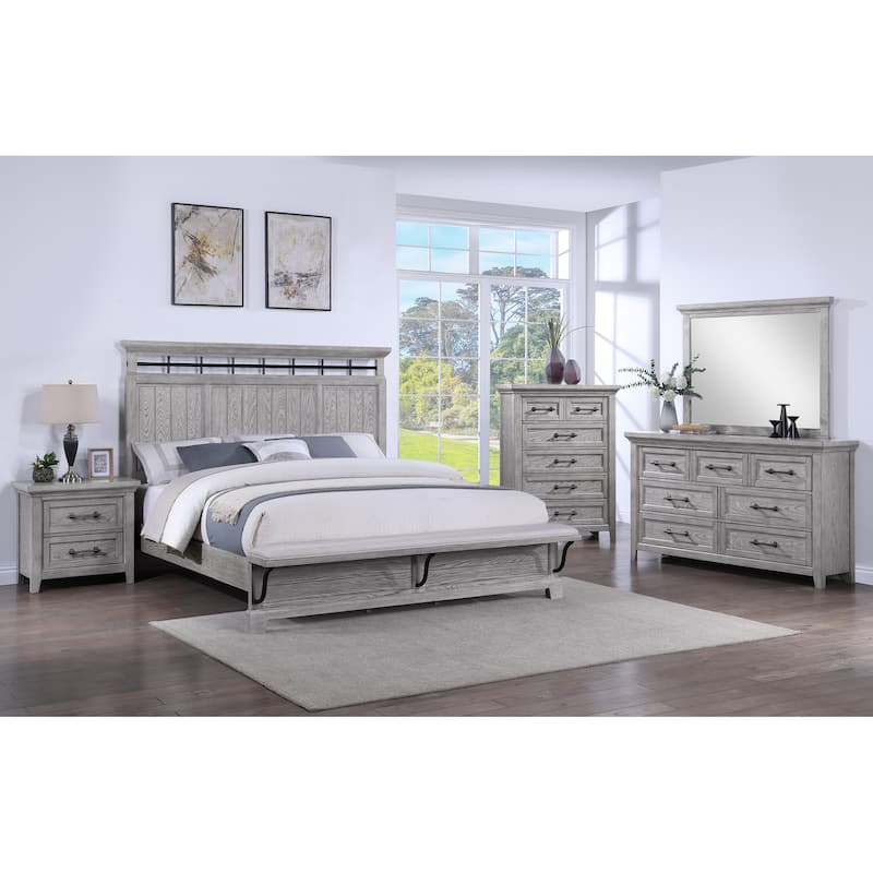 Debra 4 Piece Gray Panel Bench Footboard Bedroom Set - King