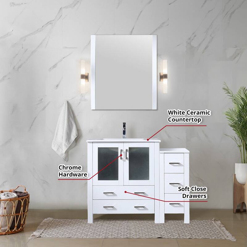 Volez Single Bath Vanity with Side Cabinet and White Ceramic Top