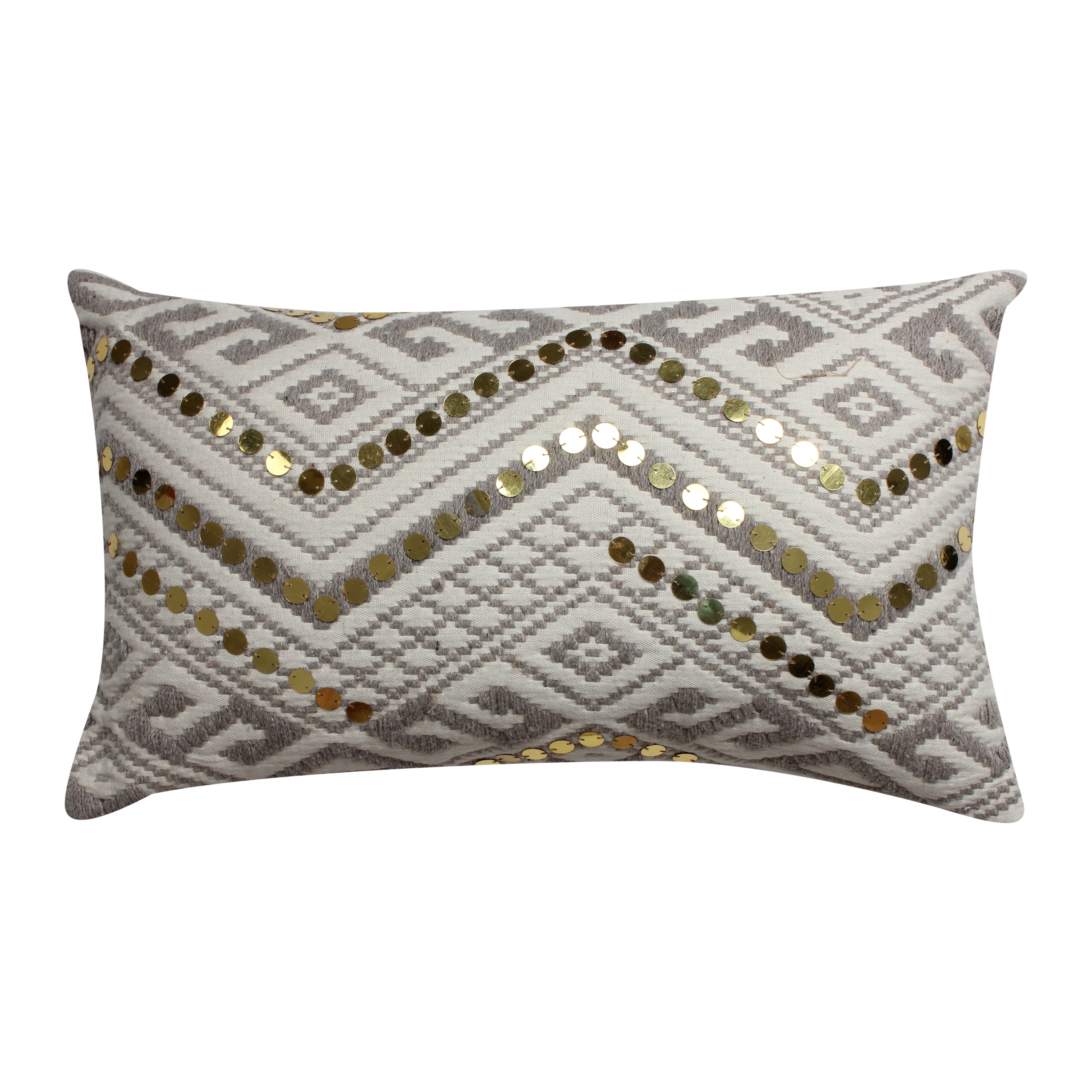 20 X 12 Sequin Embellished Handwoven Cotton Accent Pillow White And Gray Overstock 31423679
