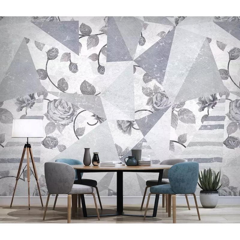 Floral Rose Geometric Nordic Flower Scandinavian Removable Wallpaper