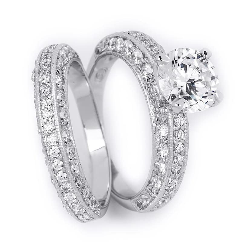 Wedding Anniversary Band Engagement Ring Set Sterling Silver 2.0 CT