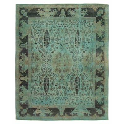 ECARPETGALLERY Hand-knotted Vibrance Cyan Wool Rug - 7'10 x 9'6