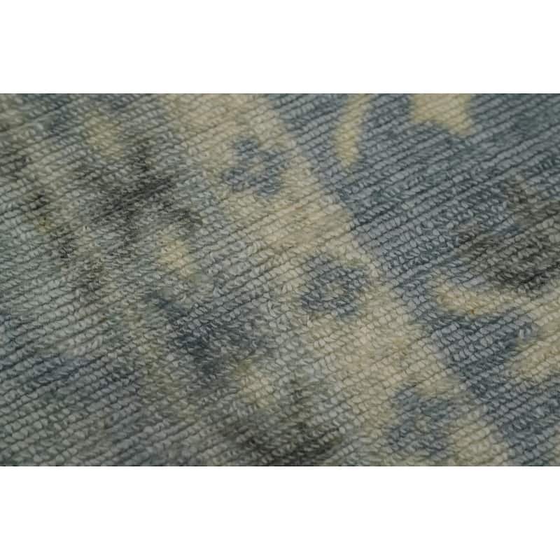 Hand-knotted Transitional Silk Carpet Blue Oushak Rug Geometric Oriental Area Rug - 7' 11'' X 5' 6''