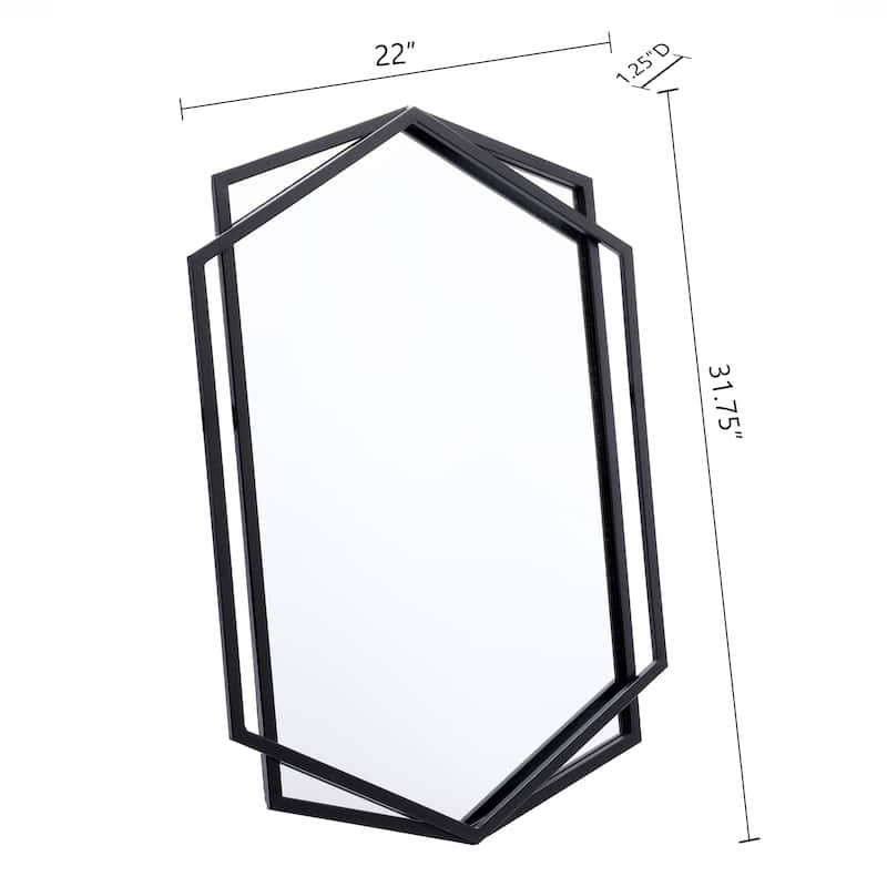 Black Metal Hexagon Frame Wall Accent Mirror, Bathroom Wall Mirror - 31.75" H x 22" W x 1.25" D