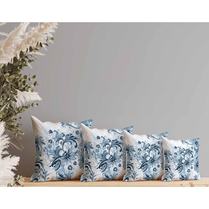 Wild Flora Fusion Faux Suede Reversible Throw Pillow Blue