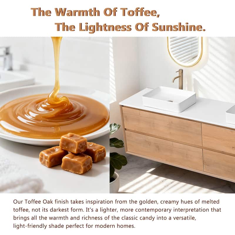 Sylphar 84 inch Toffee Oak Floating Bathroom Vanity with White Quartz Top