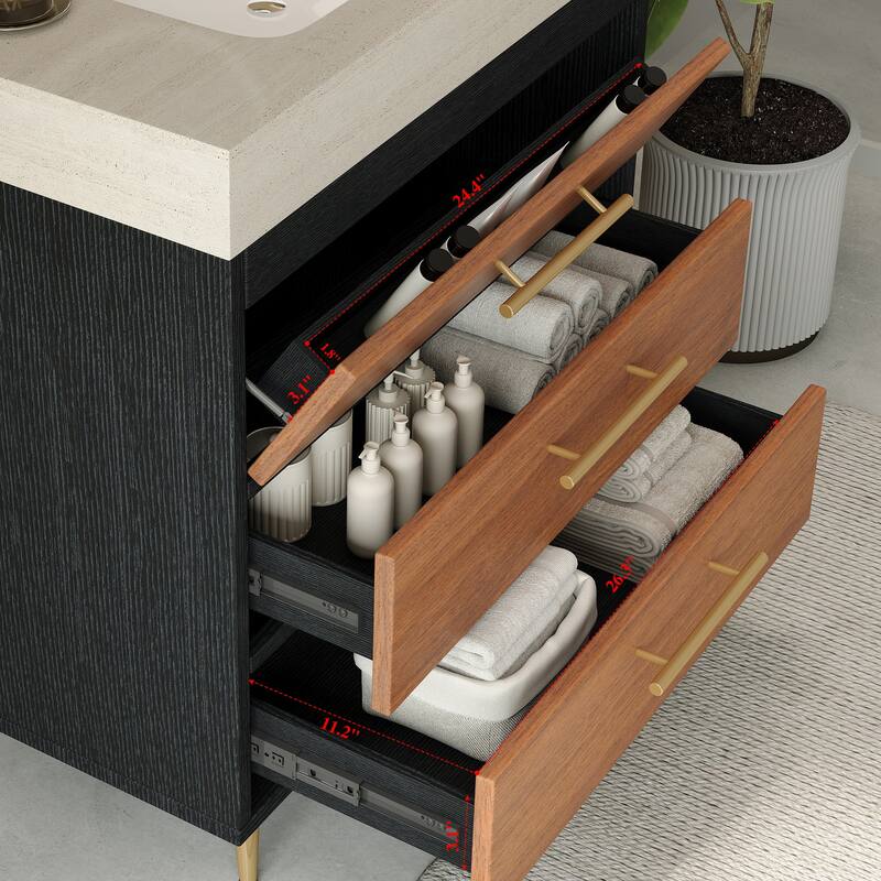 Modern Free-Standing Bathroom Vanity with Ceramic Vessel Sink & Durable Sintered Stone Top